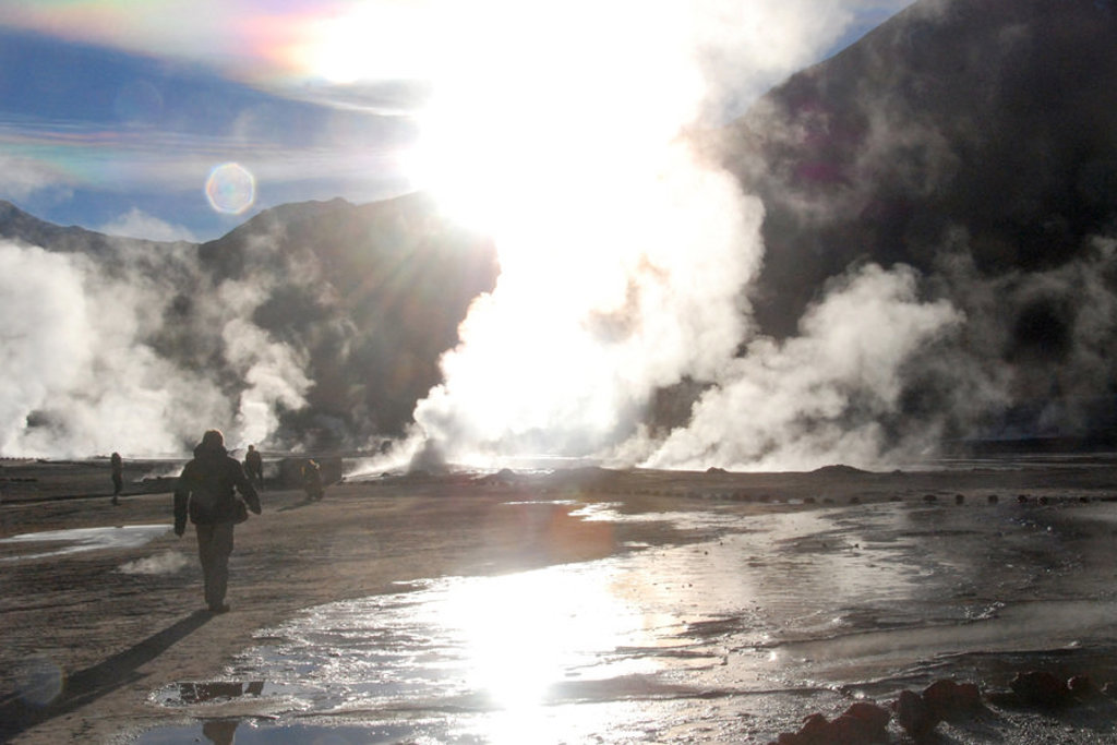 Stoompluimen bij geisers in de Andes tijdens een groepsrondreis door Bolivia en Chili.