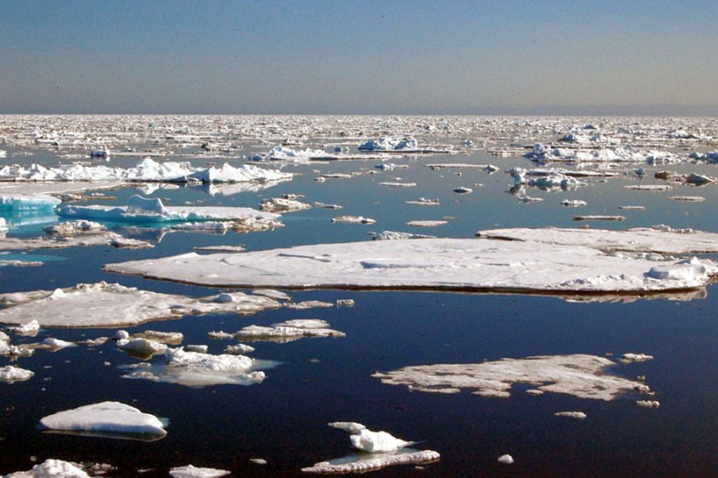 Drijvend zee-ijs en ijsschotsen op zee bij Spitsbergen tijdens een cruise.