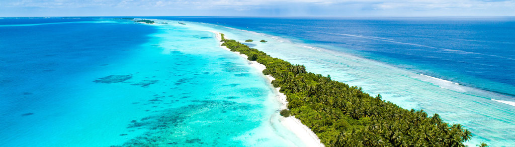 een tropisch eiland met palmen en witte stranden in de Malediven tijdens familiereis Sri Lanka en Malediven.