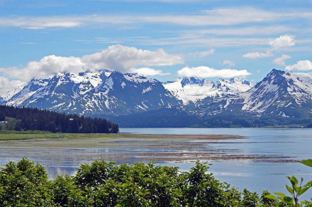 Alaska: berglandschap met sneeuwvelden en rotsen tijdens groepsrondreis met kamperen en hotels.