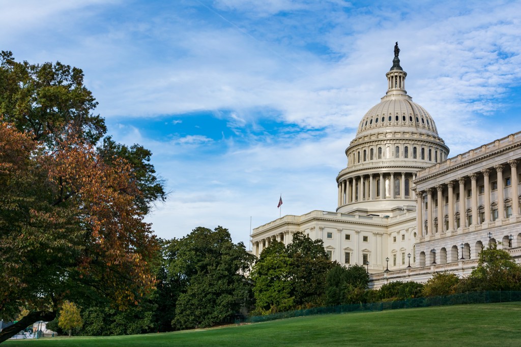 Uitzicht op het Capitool in Washington D.C. tijdens een groepsrondreis door het noordoosten van de Verenigde Staten.