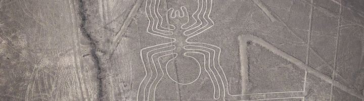 Nazca-lijnen in Peru met geoglief van een spin in de woestijn, gezien vanuit de lucht.