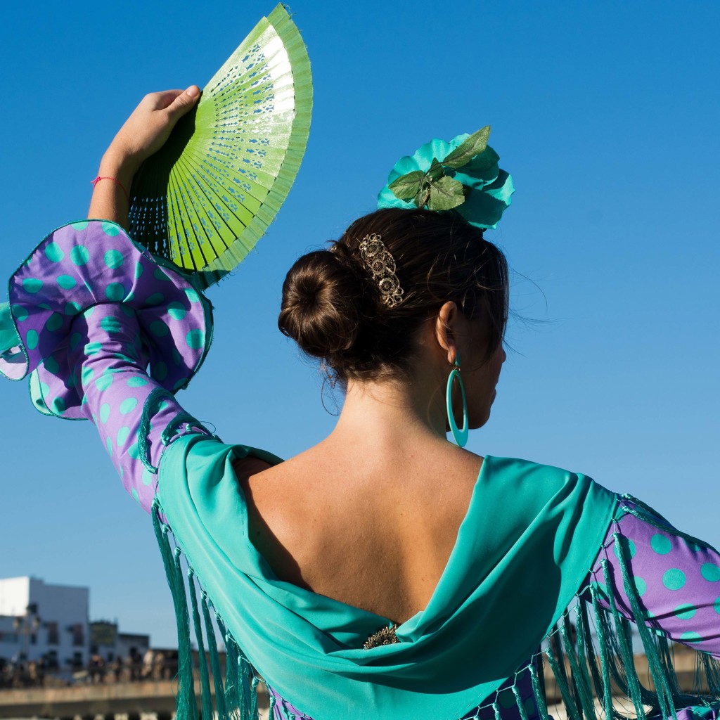 Flamencodanseres met waaier in Andalusië, Spanje.