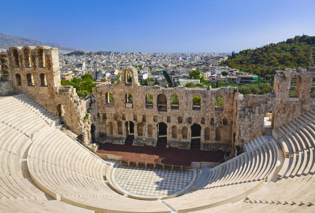 Odeon van Herodes Atticus in Athene met uitzicht over de stad, tijdens een groepsrondreis Griekenland cultuur Pop-Up.