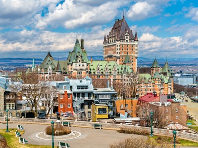 Château Frontenac en de skyline van Québec City tijdens route Oost-Canada, 12 dagen.