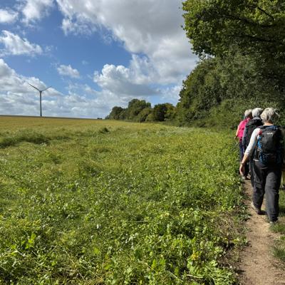 Wandelaars op een bergkam tijdens de Dutch Mountain Trail wandelvakantie.
