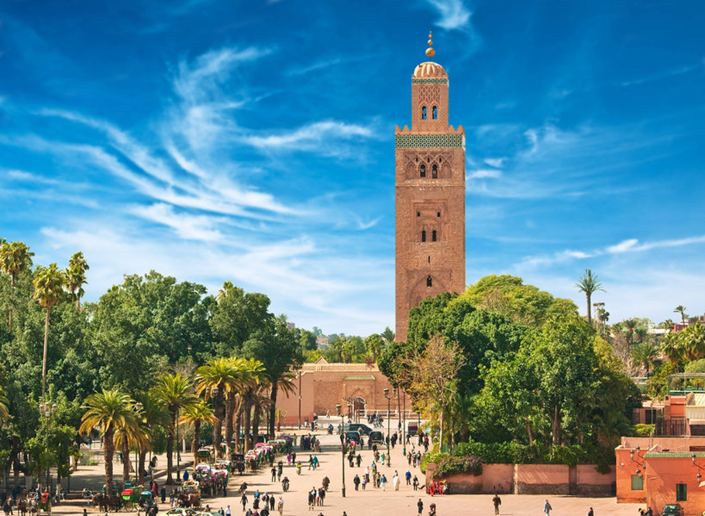 Koutoubia-moskee in Marrakech tijdens een fietsvakantie in Marokko.