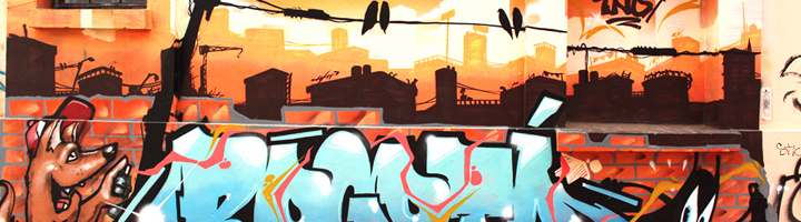 Streetart en graffiti op een muur in Bogotá, Colombia.