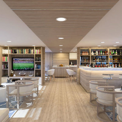 Lounge en bar aan boord van een cruiseschip tijdens de groepsrondreis Galapagoseilanden.