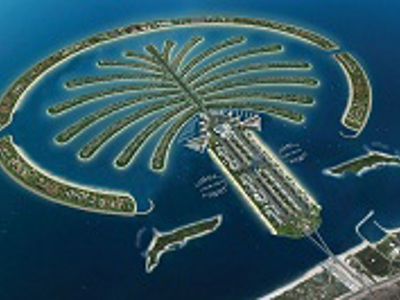 Palm Jumeirah, het palmvormige eiland voor de kust van Dubai.