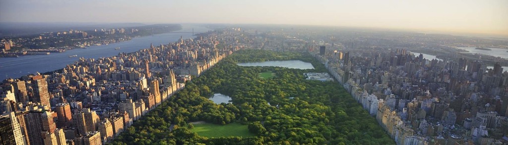 Central Park en de skyline van Manhattan in New York, Verenigde Staten.
