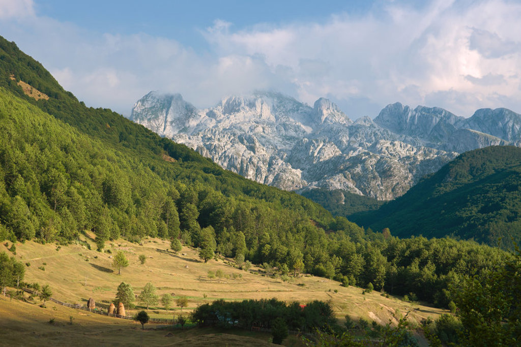 Groen bergdal met bossen en ruige bergtoppen in Montenegro tijdens groepsrondreis Zuid-Oost Europa.