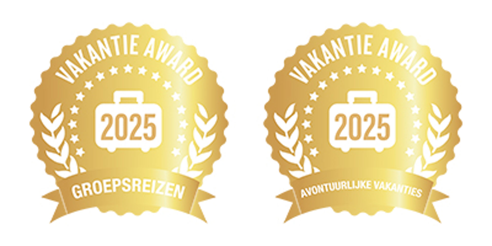 Gouden Vakantie Award badges voor groepsreizen en avontuurlijke vakanties.