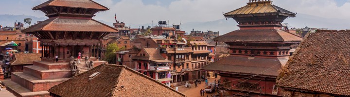 Durbar Square in Bhaktapur met Nyatapola-tempel en traditionele pagodes, Nepal.