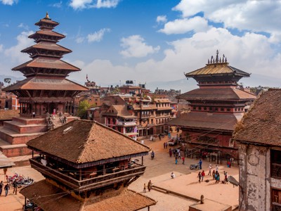 Durbar Square in Bhaktapur met Nyatapola-tempel en traditionele pagodes, Nepal.