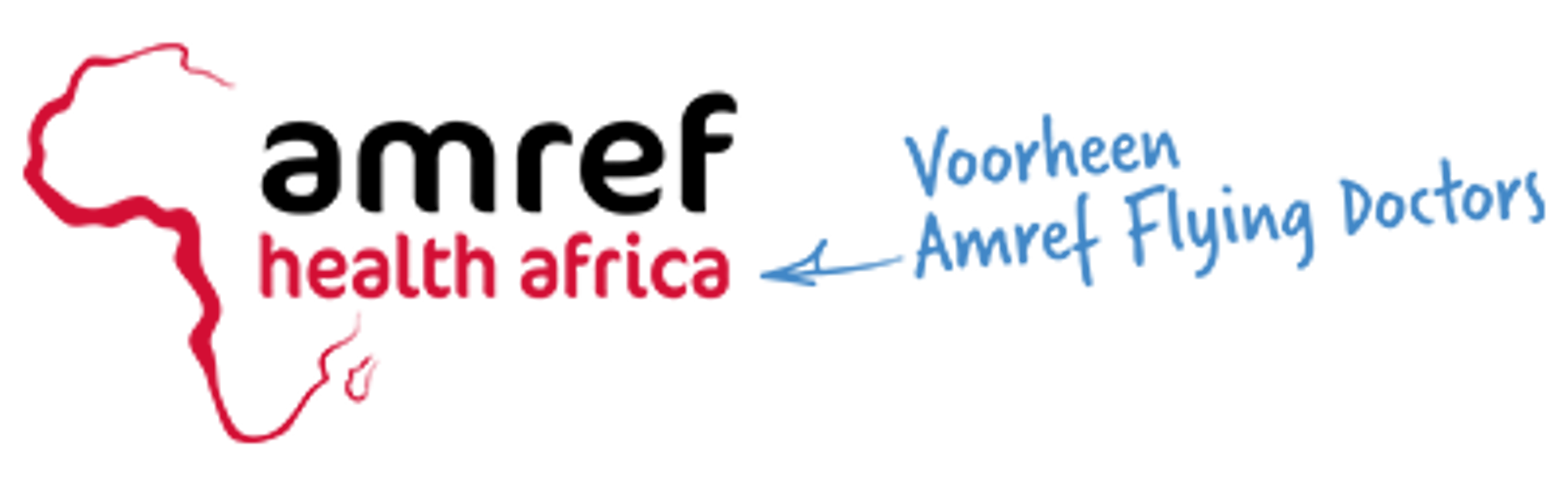 Amref Health Africa Logo Health Africa met contour van Afrika en slogan “Your hands, your future, our hands!”.