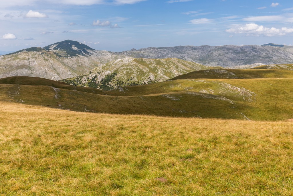 Groene bergweiden en rotsachtige bergtoppen in Bosnië en Herzegovina, uitzicht tijdens een wandelvakantie.