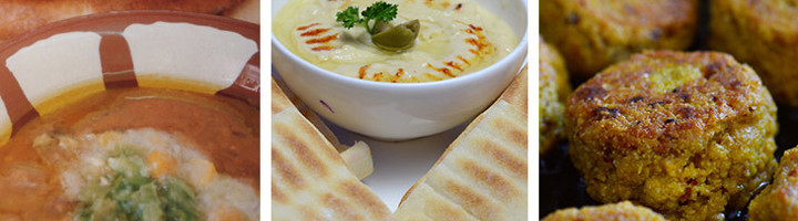Midden-Oosterse mezze met hummus, pita en falafel.