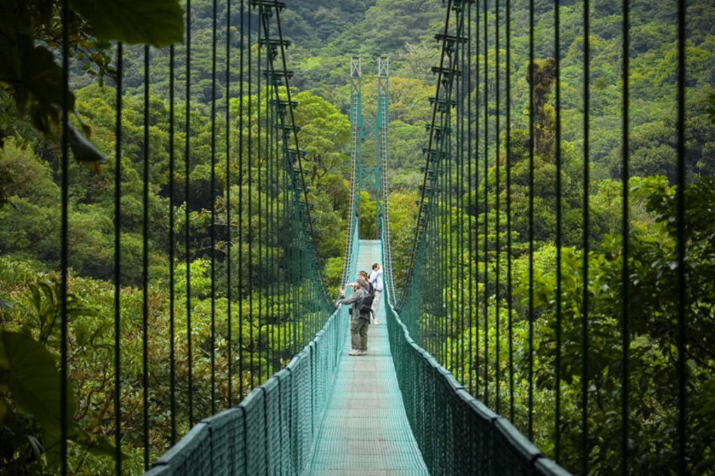 Hangbrug door het nevelwoud in Costa Rica tijdens groepsrondreis Nicaragua en Costa Rica.